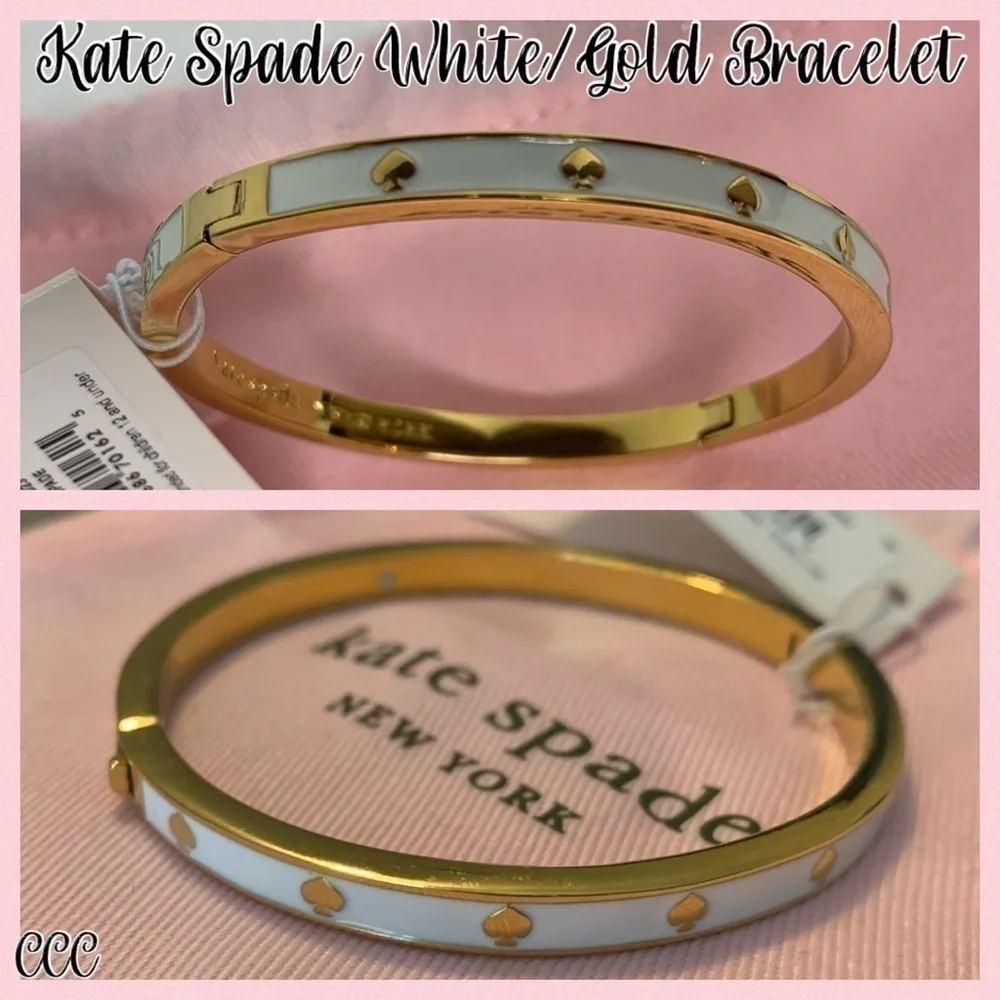 Kate Spade White and Gold Hinged Bracelet NWT